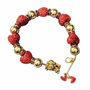 Golden and Red Heart Beads Bracelet